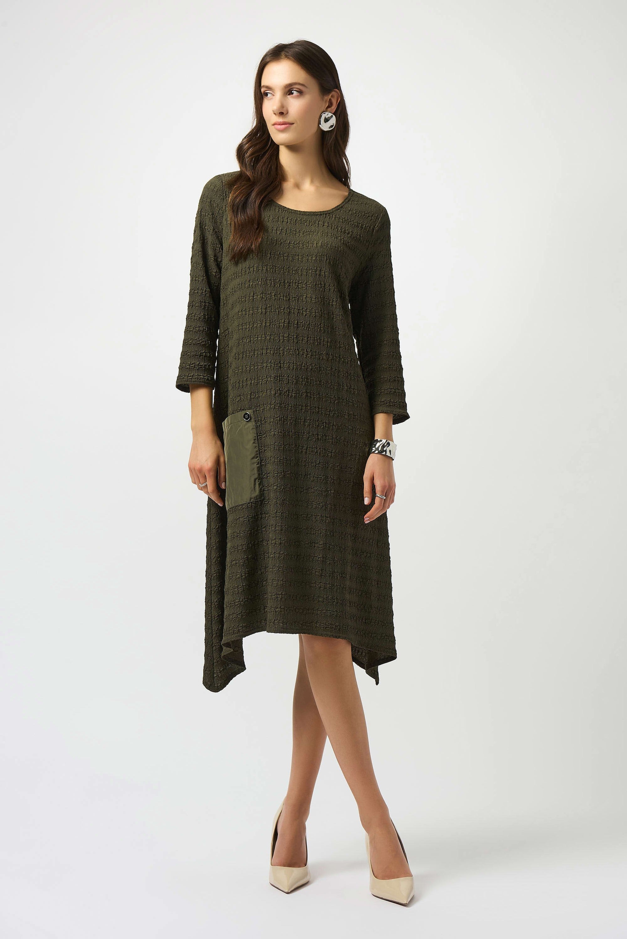 253023 Textured Knit A-Line Pocket Dress