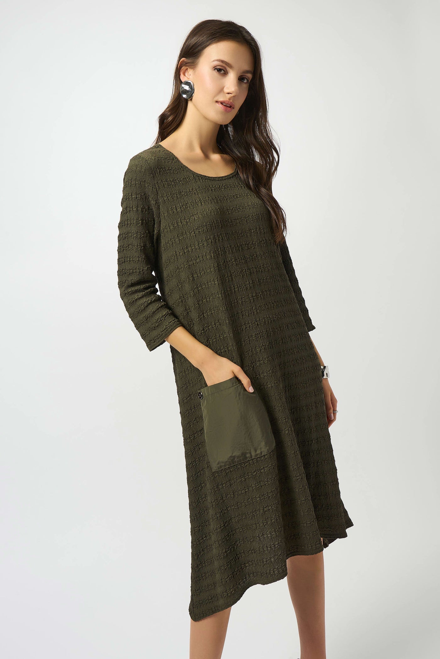 253023 Textured Knit A-Line Pocket Dress