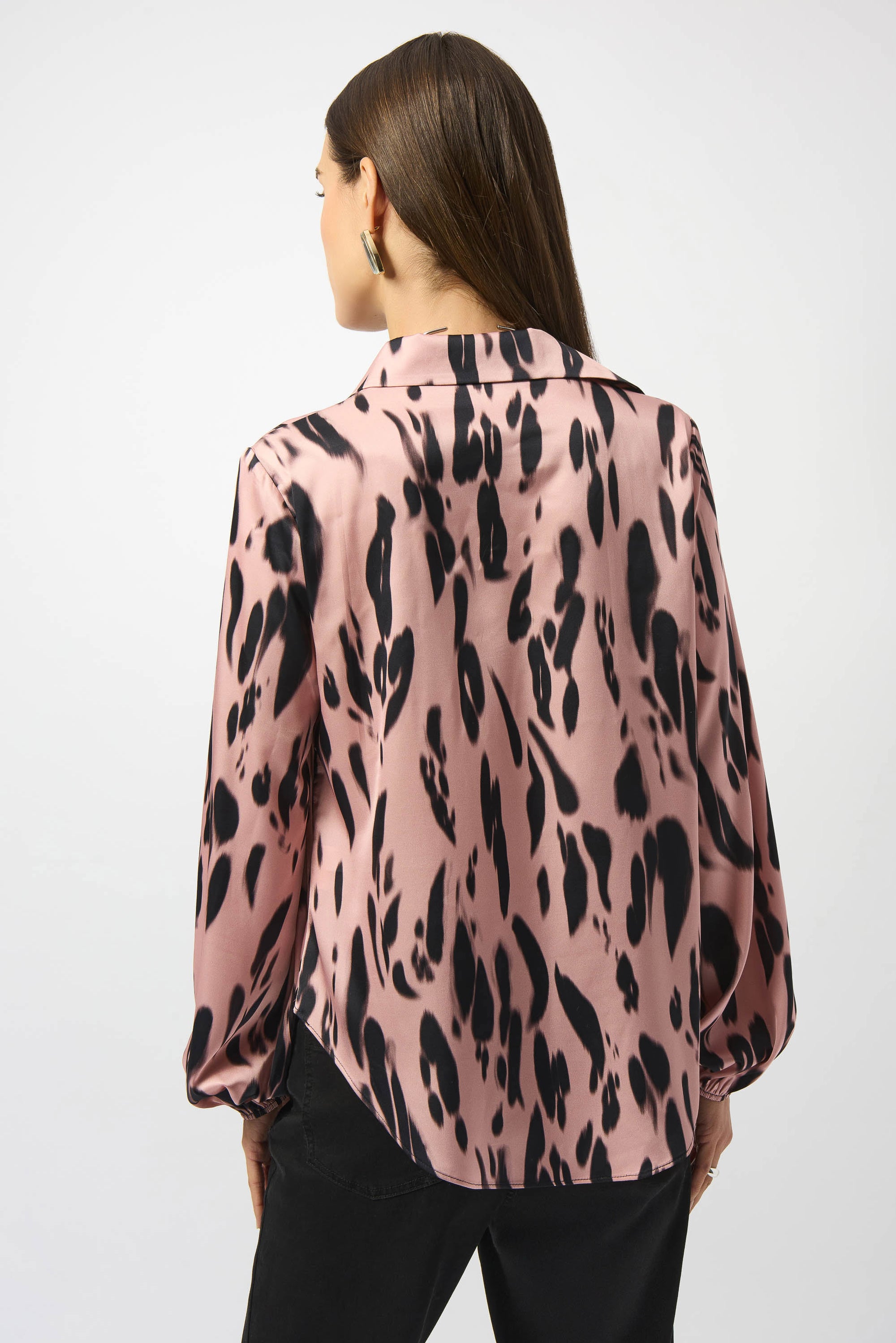 253059  Pink Animal Print Draped Blouse