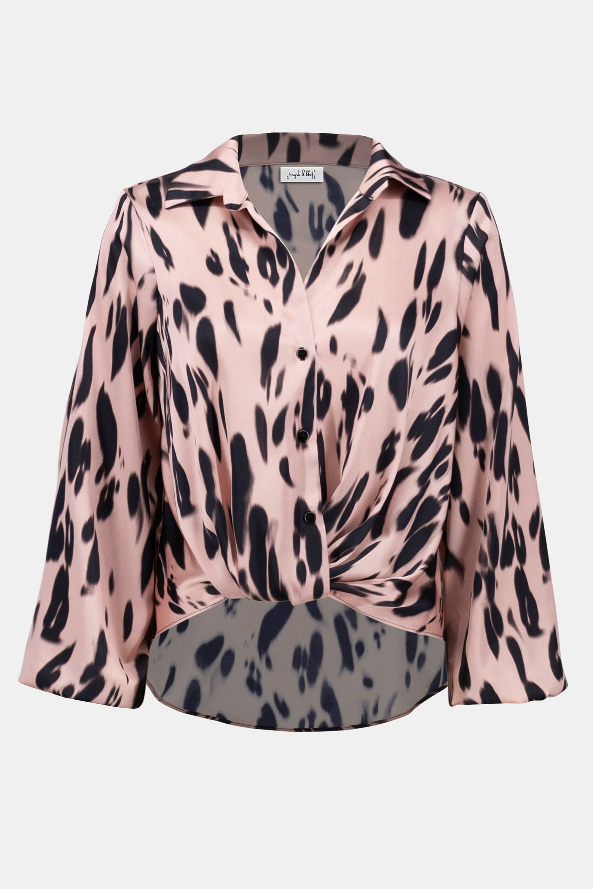 253059  Pink Animal Print Draped Blouse