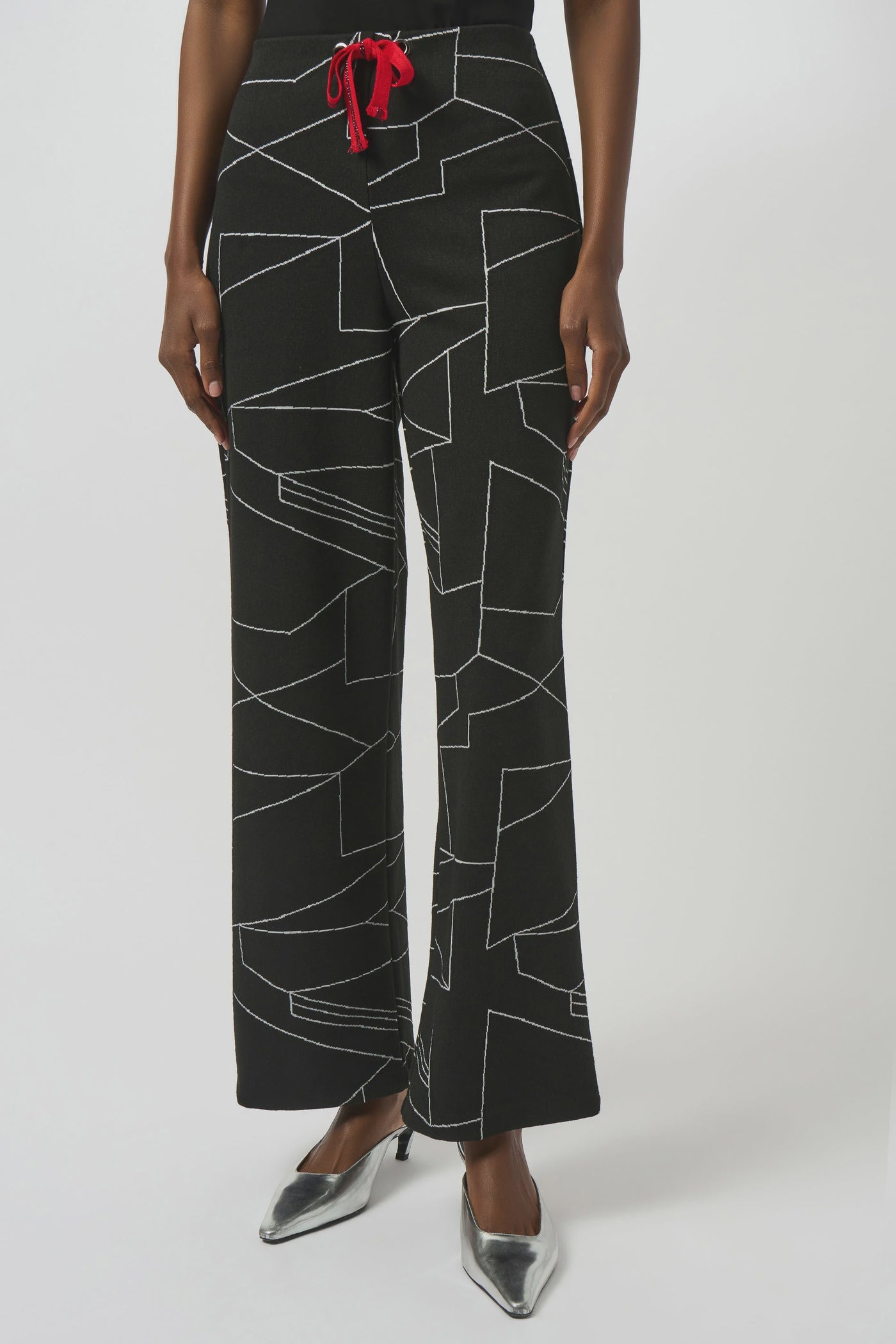 253080 Jacquard Knit Abstract Print Wide-Leg Pants