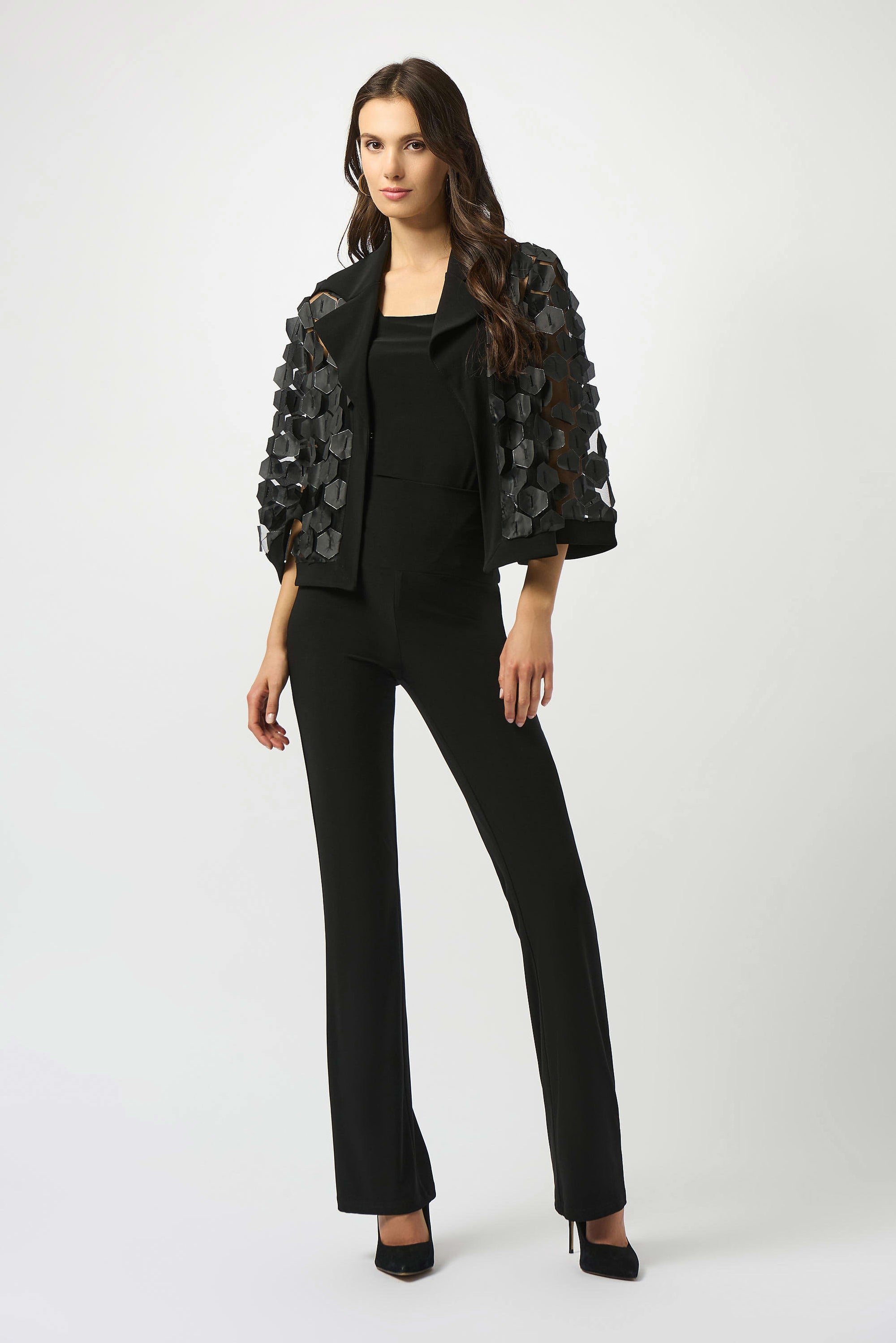 253089 Embroidered Mesh Boarder Trim Trapeze Jacket