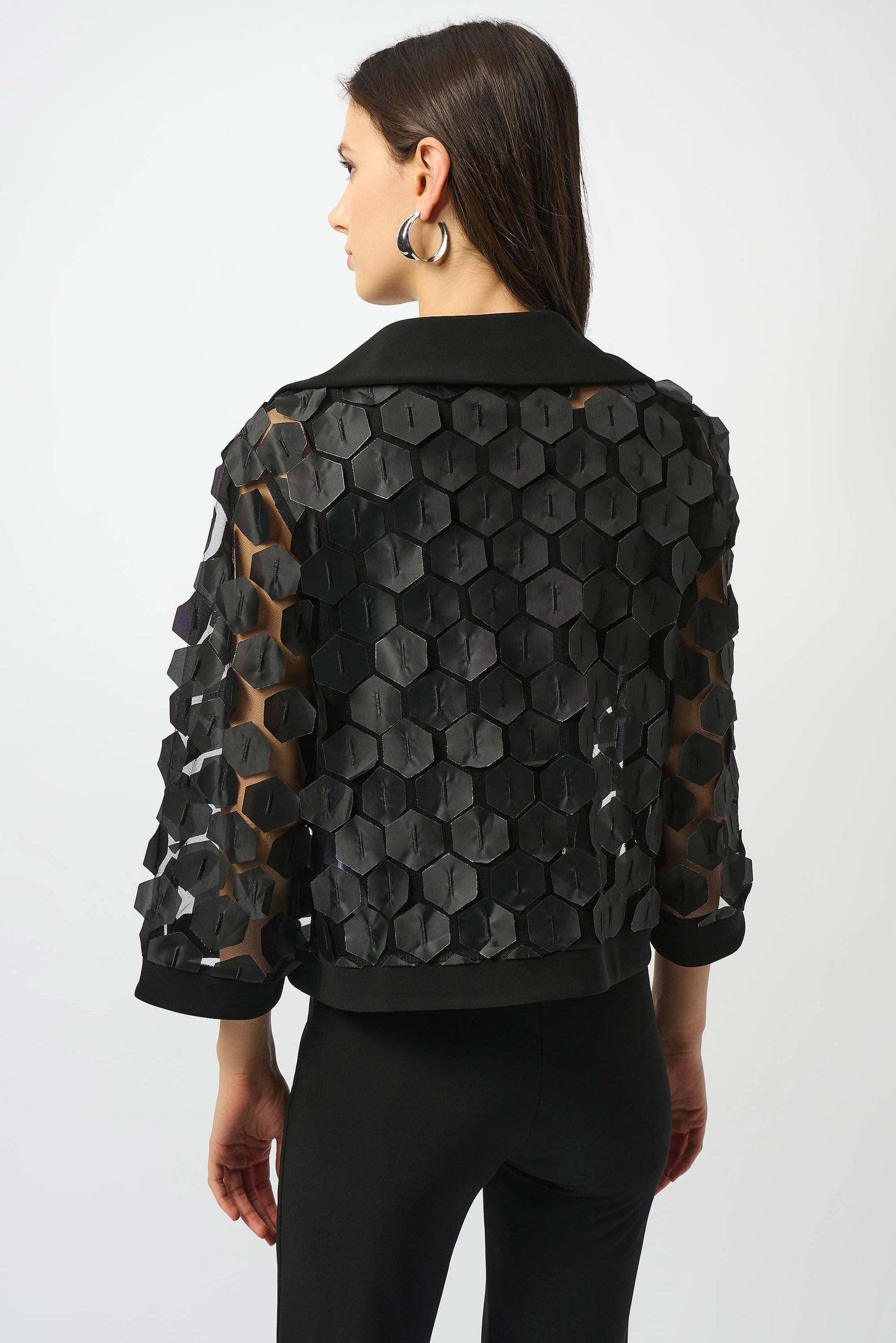 253089 Embroidered Mesh Boarder Trim Trapeze Jacket