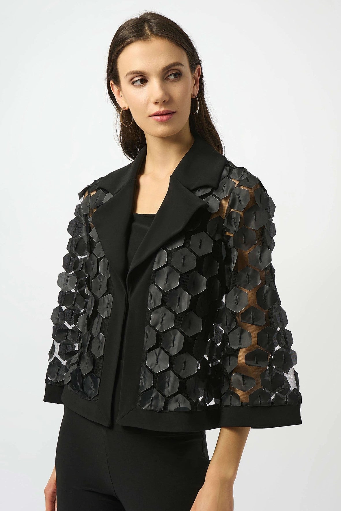 253089 Embroidered Mesh Boarder Trim Trapeze Jacket