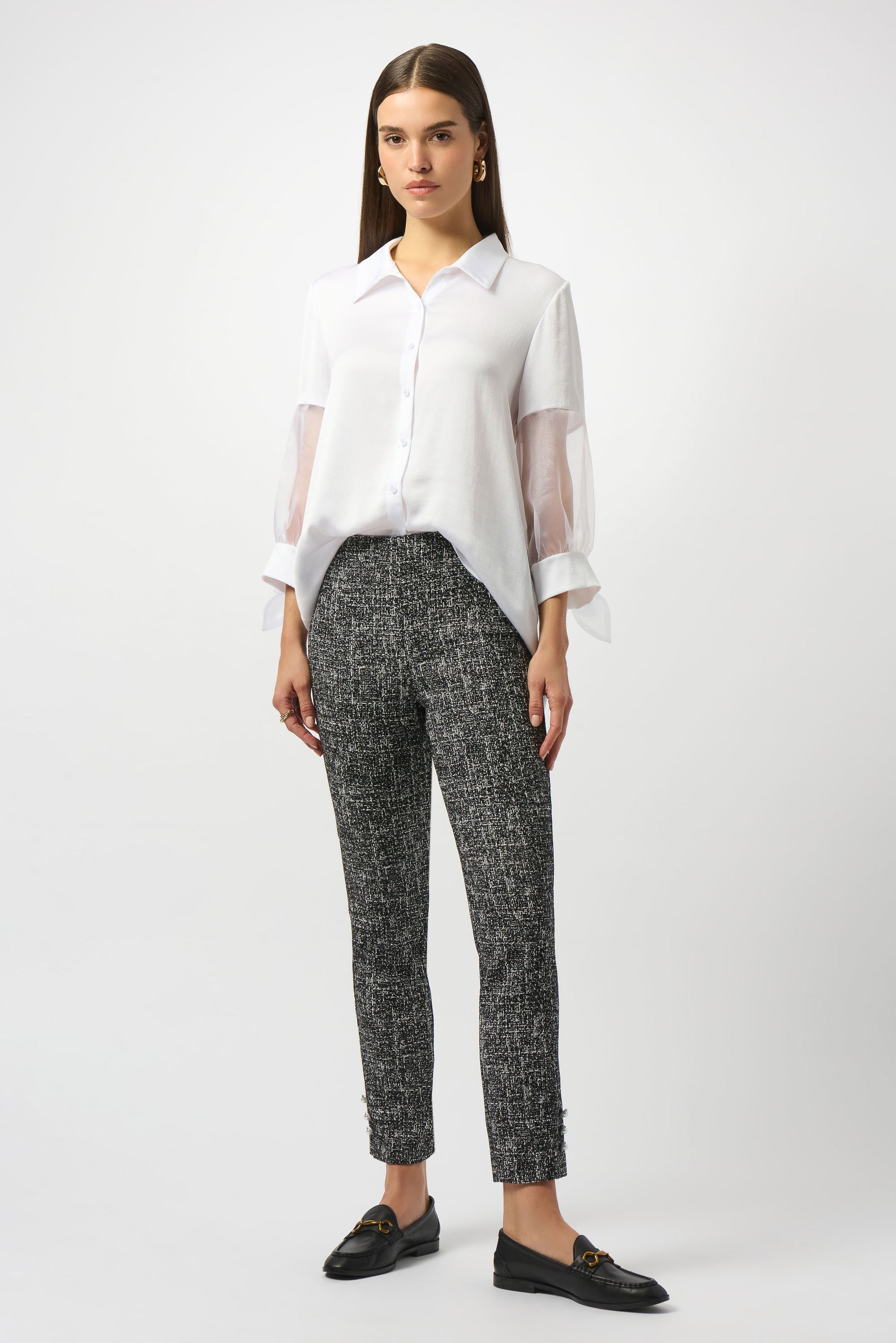253099 Abstract Jacquard Button Hem Pants