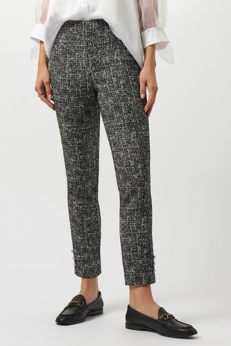 253099 Abstract Jacquard Button Hem Pants