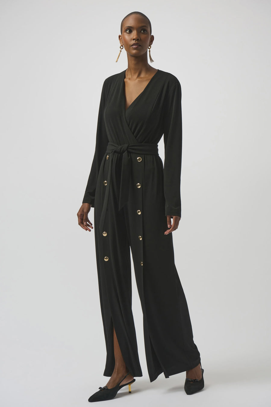 253119 Moss Crepe Wide-Leg Button Jumpsuit