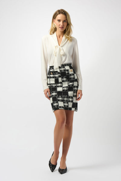 253146 Jacquard Sweater Plaid Print Pencil Skirt