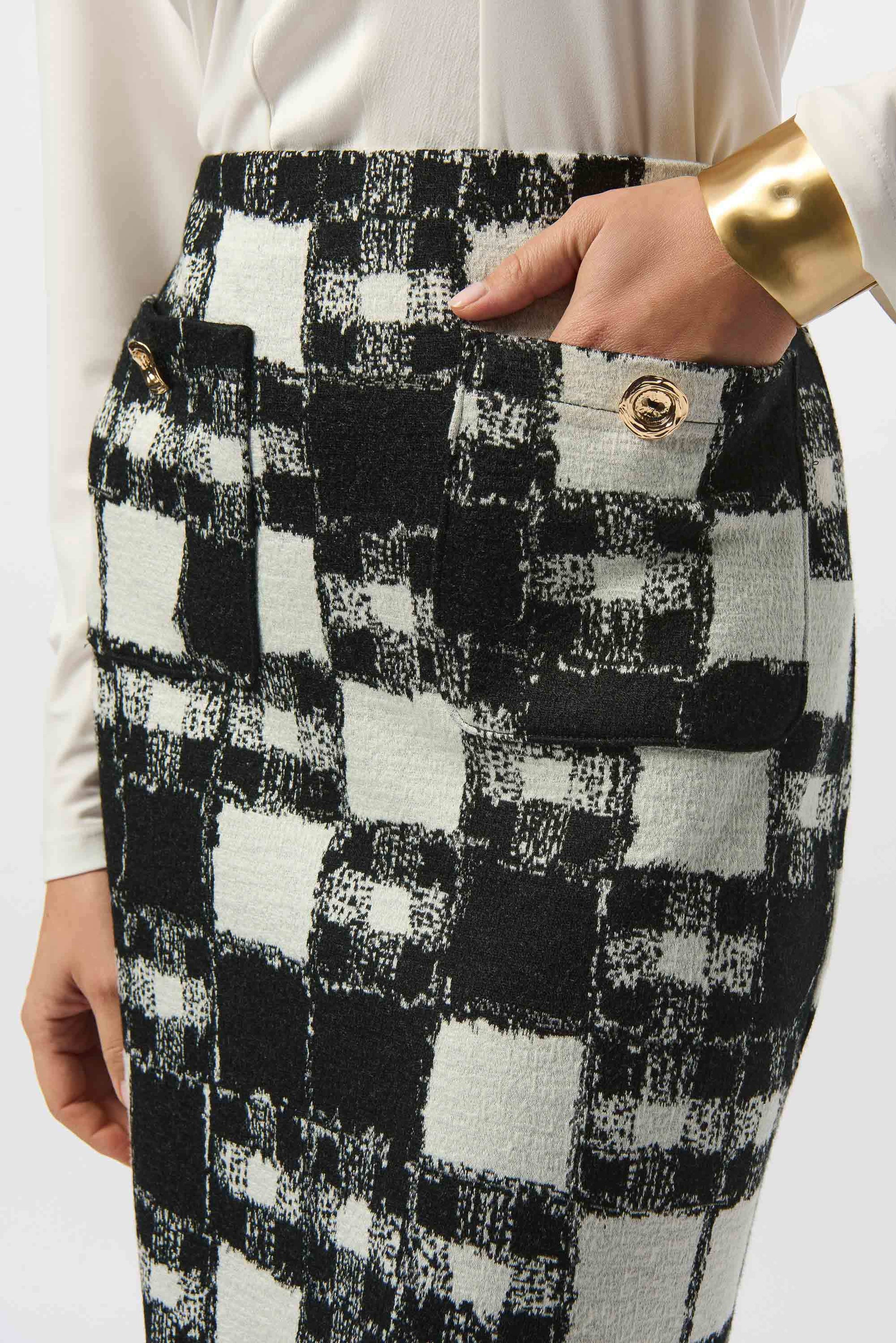 253146 Jacquard Sweater Plaid Print Pencil Skirt