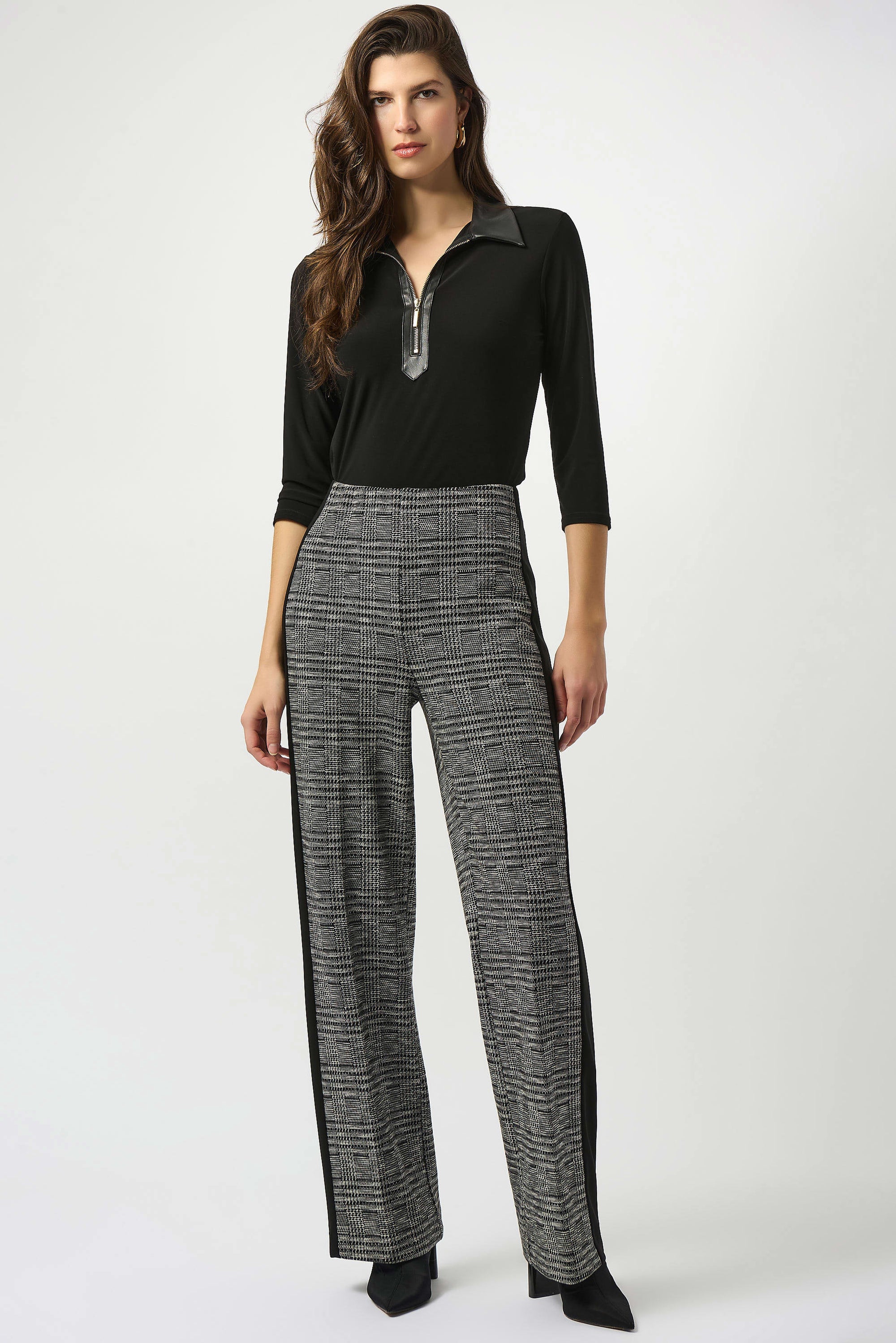 253155 Jacquard Knit Plaid Wide-Leg Pants