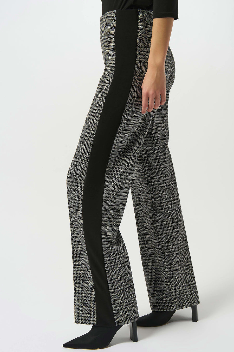253155 Jacquard Knit Plaid Wide-Leg Pants