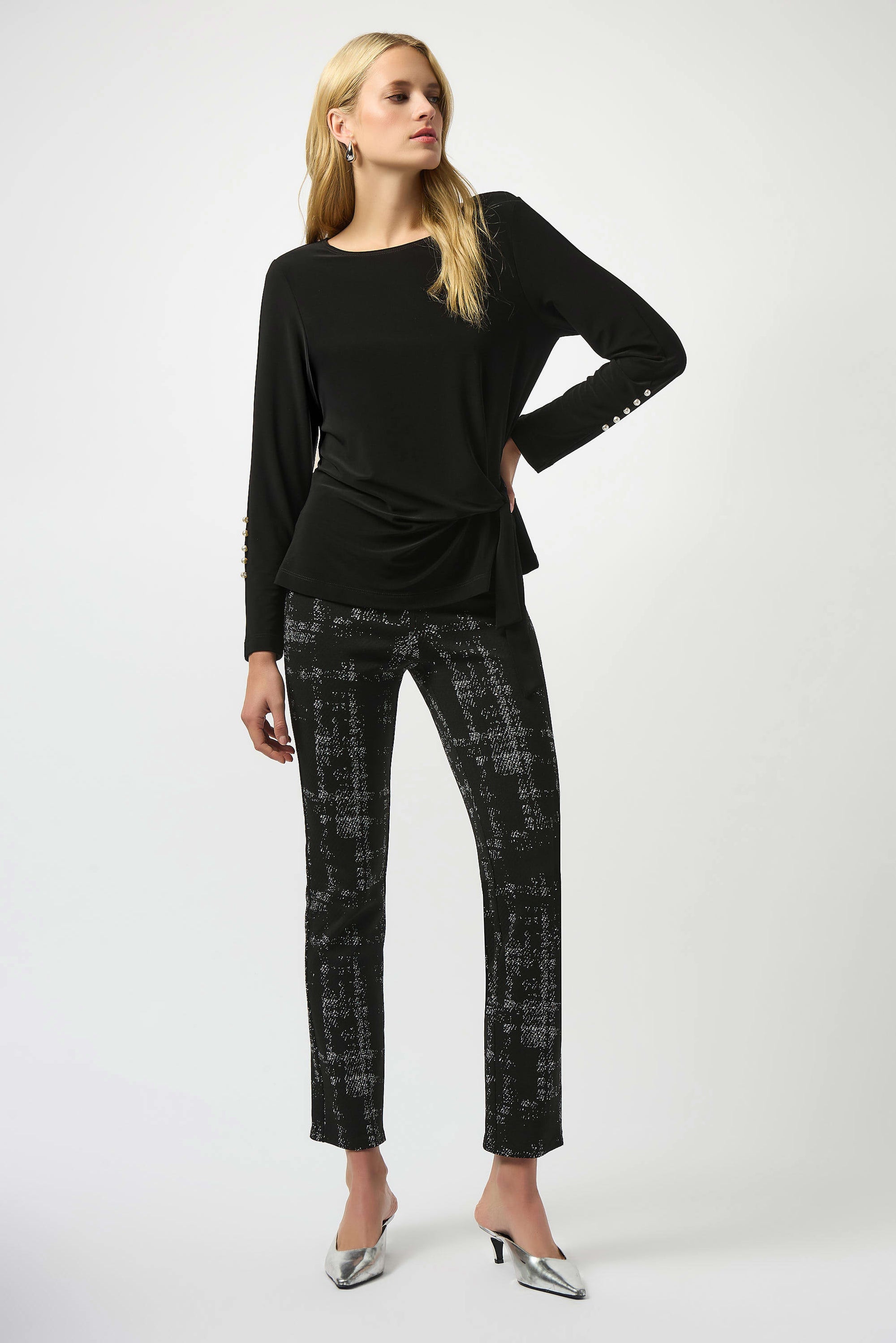 253179 Jacquard Sweater Knit Plaid Pants
