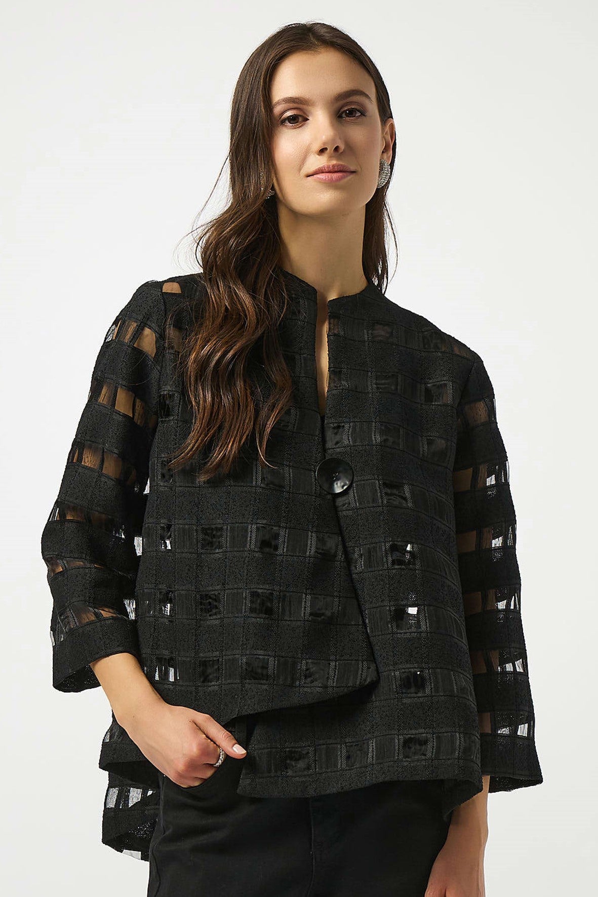 253199 Check Organza Evening Swing Jacket