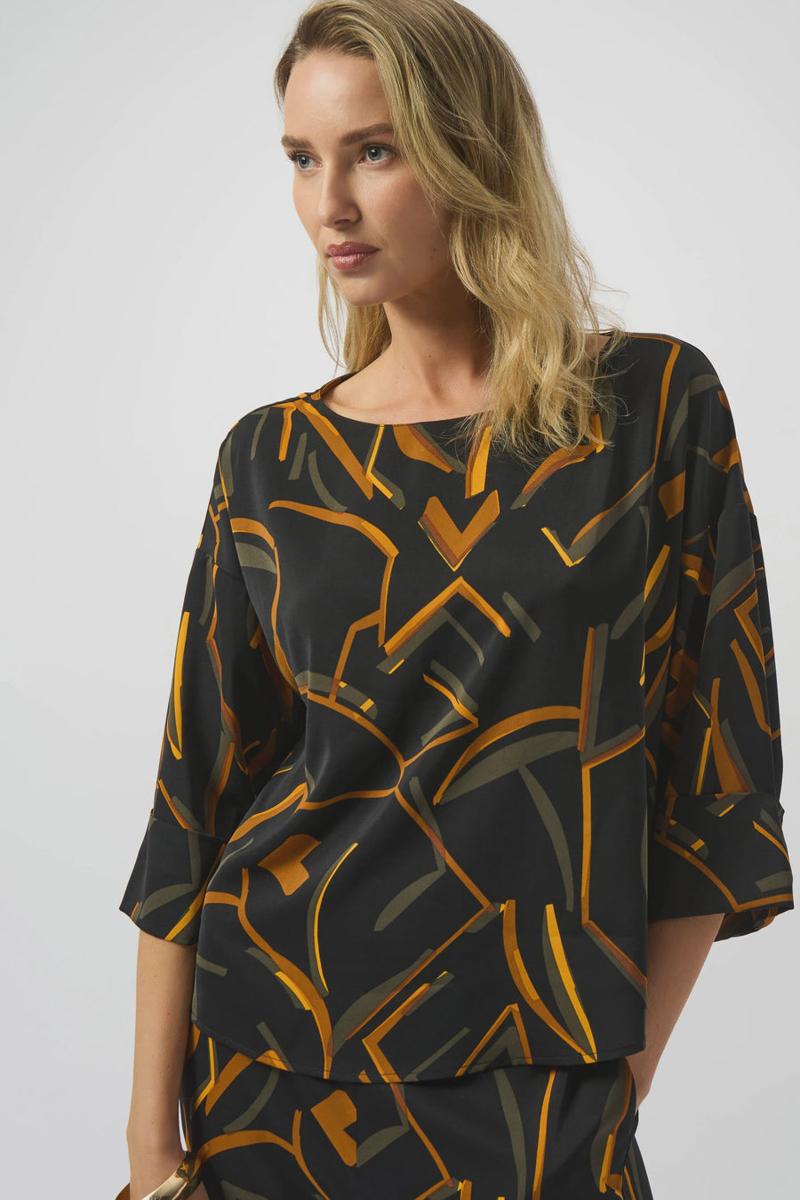 253238 Golden Geometric Print Boxy Top
