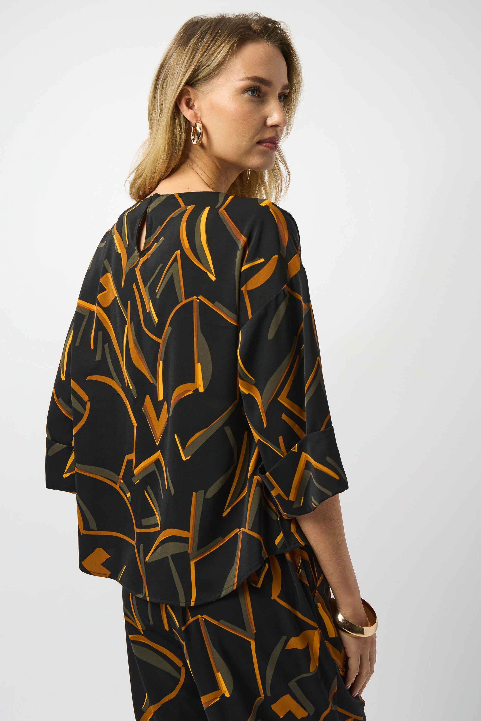 253238 Golden Geometric Print Boxy Top