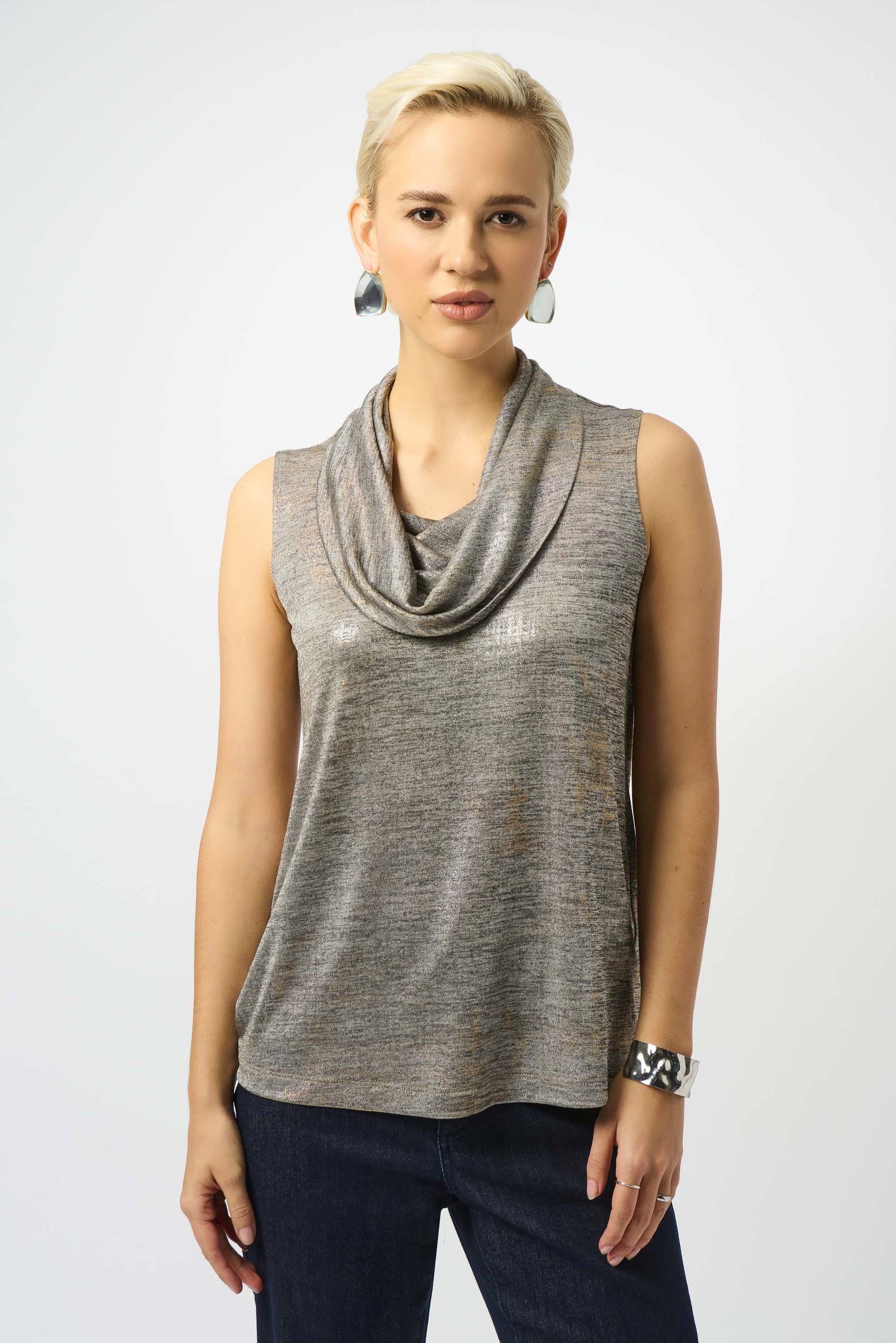253277 Foiled Melange Knit Sleeveless Shawl Cowl