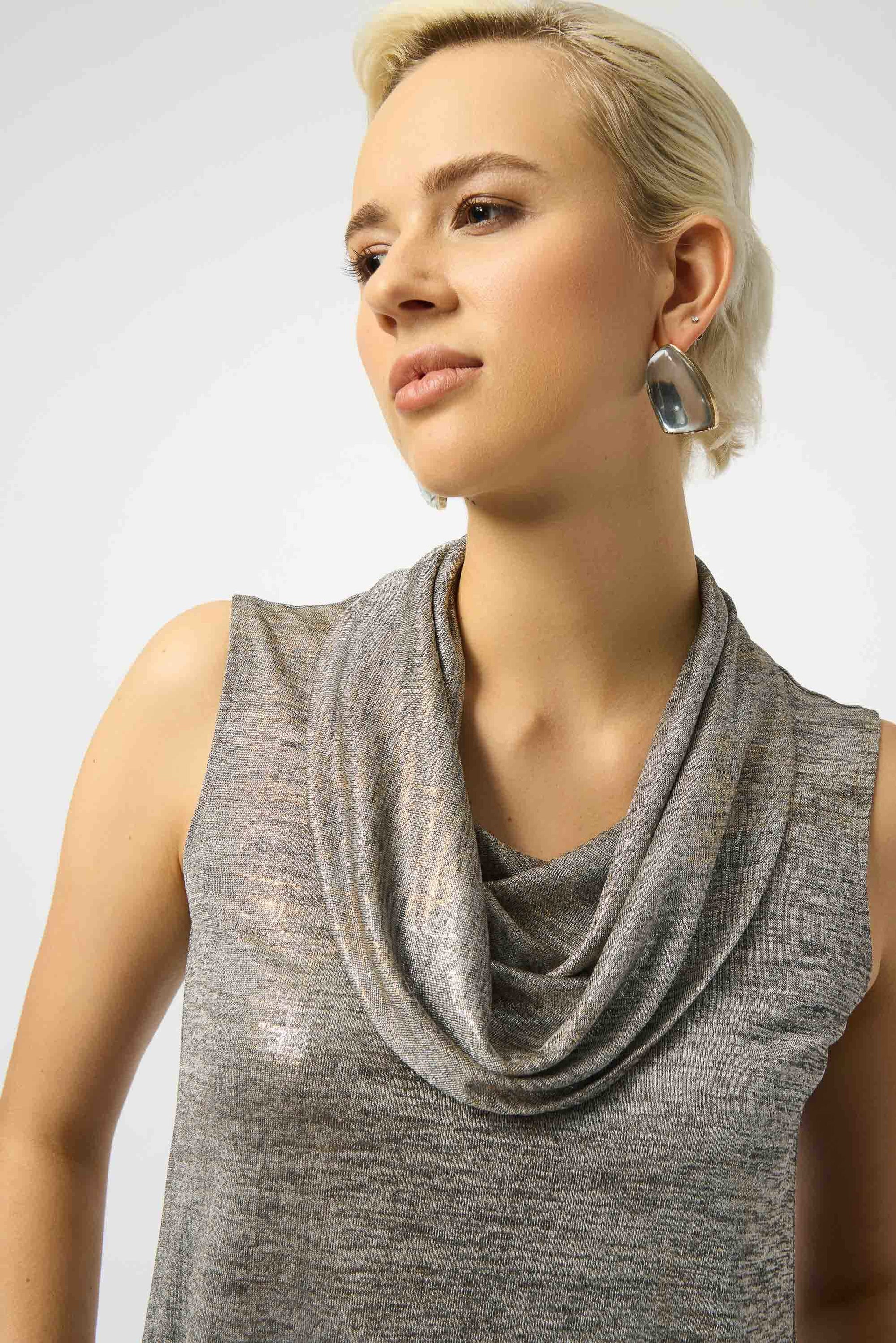 253277 Foiled Melange Knit Sleeveless Shawl Cowl