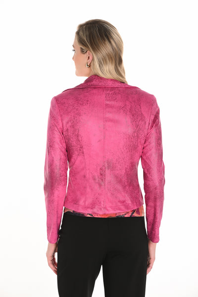 253322 Suede Effect Collared Biker Jacket