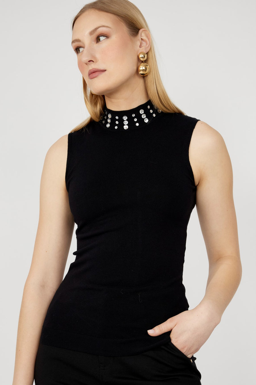 253718 Crystal Turtle Neck Tank Top