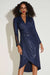 253742 Foiled Knit Wrap Dress With Mesh Sleeve Detail