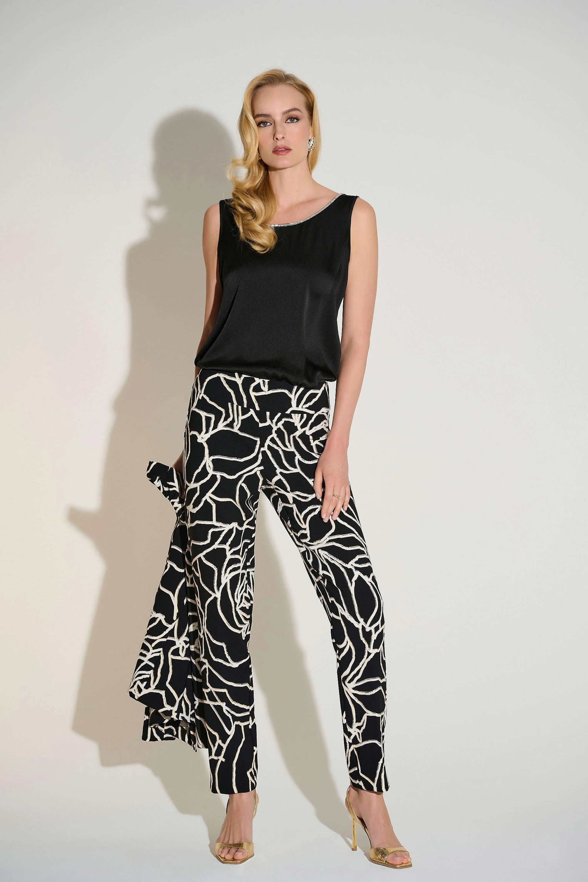 253744 Rhinestone Trim Luster Satin A-line S/less Top