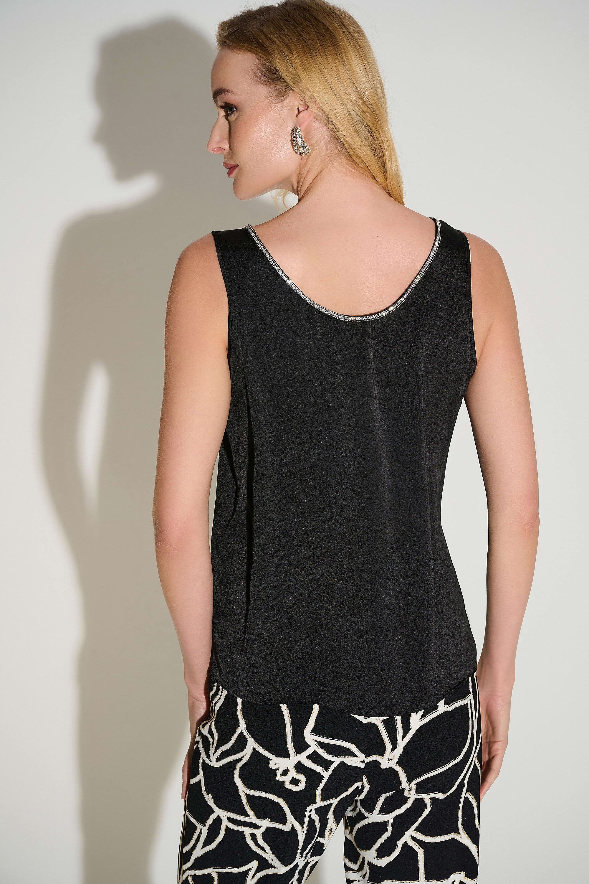 253744 Rhinestone Trim Luster Satin A-line S/less Top