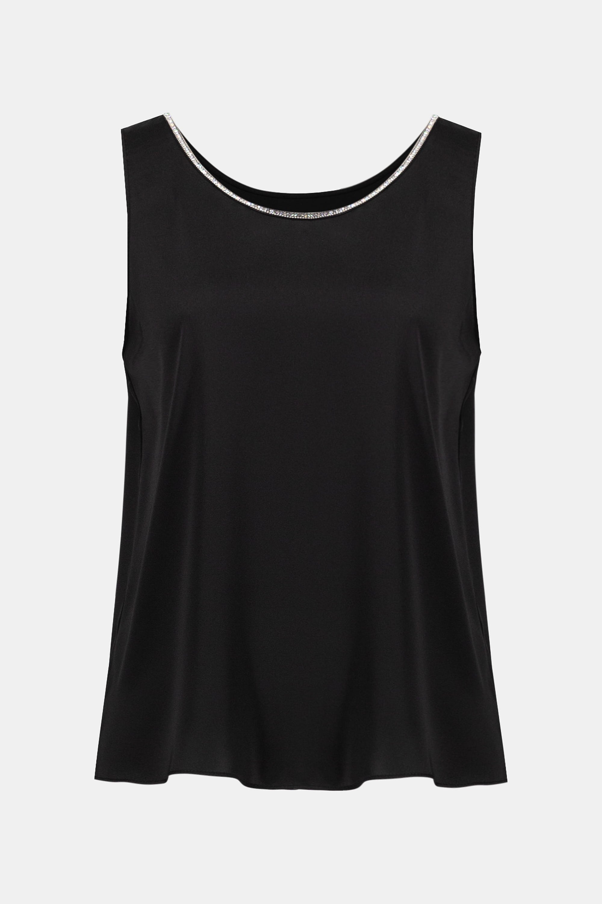 253744 Rhinestone Trim Luster Satin A-line S/less Top