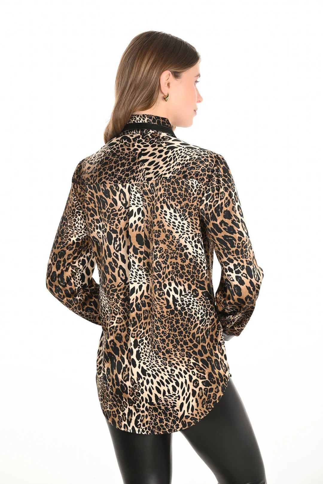 253782 Leatherette Trim Cheetah Shirt