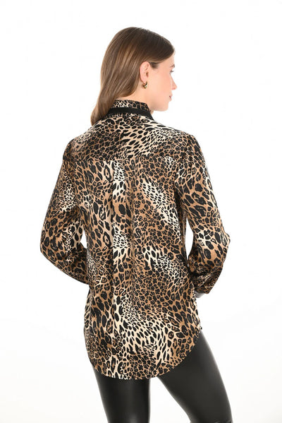 253782 Leatherette Trim Cheetah Shirt