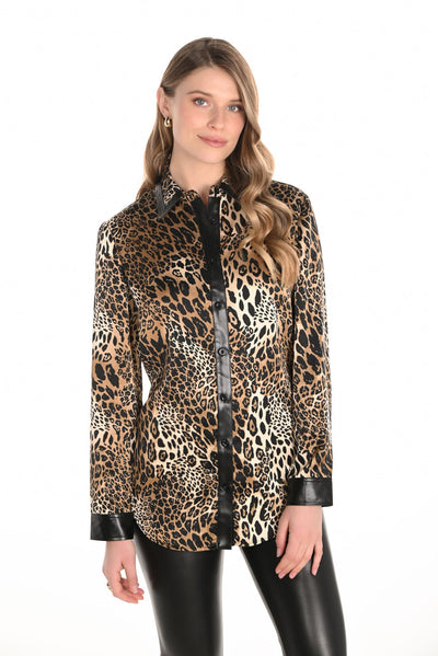 253782 Leatherette Trim Cheetah Shirt