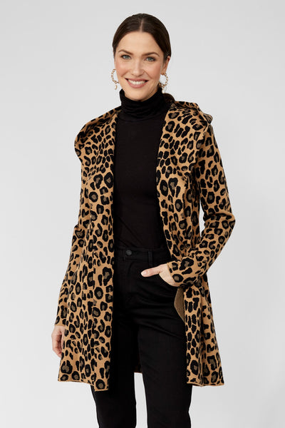 253812 Leopard Camel Jacquard Coat
