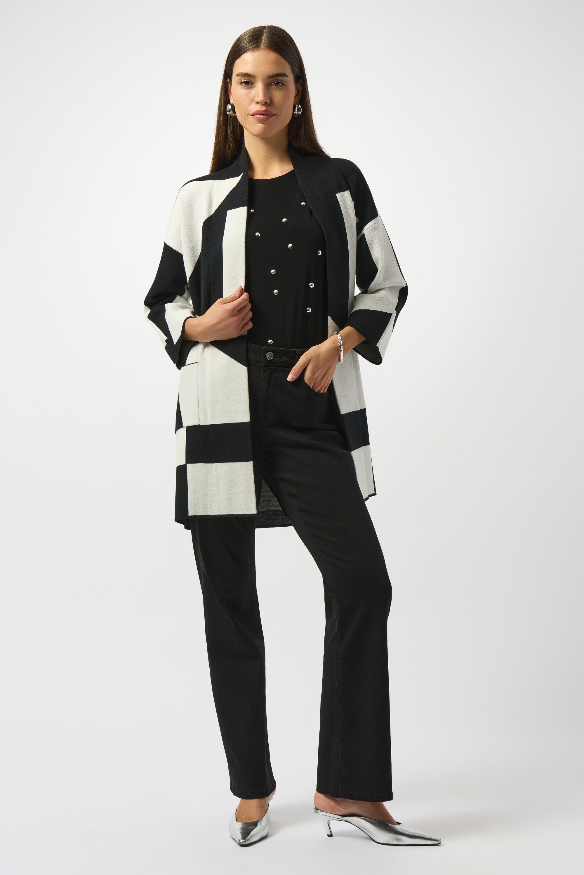 253901 Geometric Jacquard Cardigan Coat