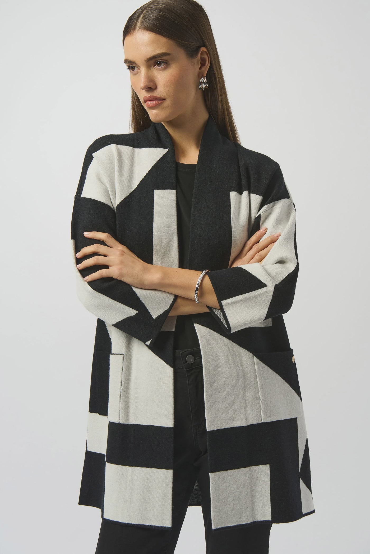 253901 Geometric Jacquard Cardigan Coat