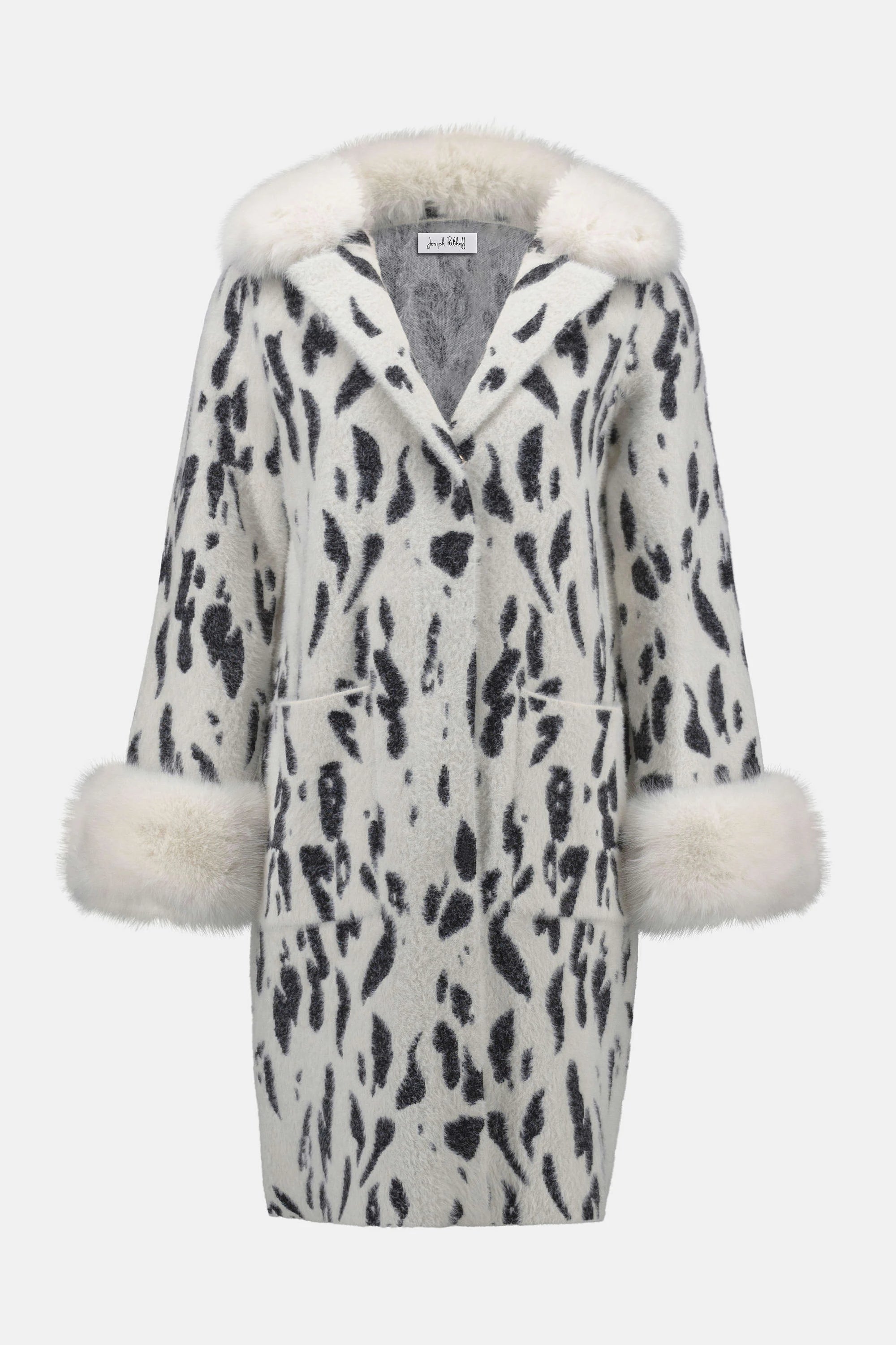 253904  Snow Leopard Feather Yarn Jacquard Coat