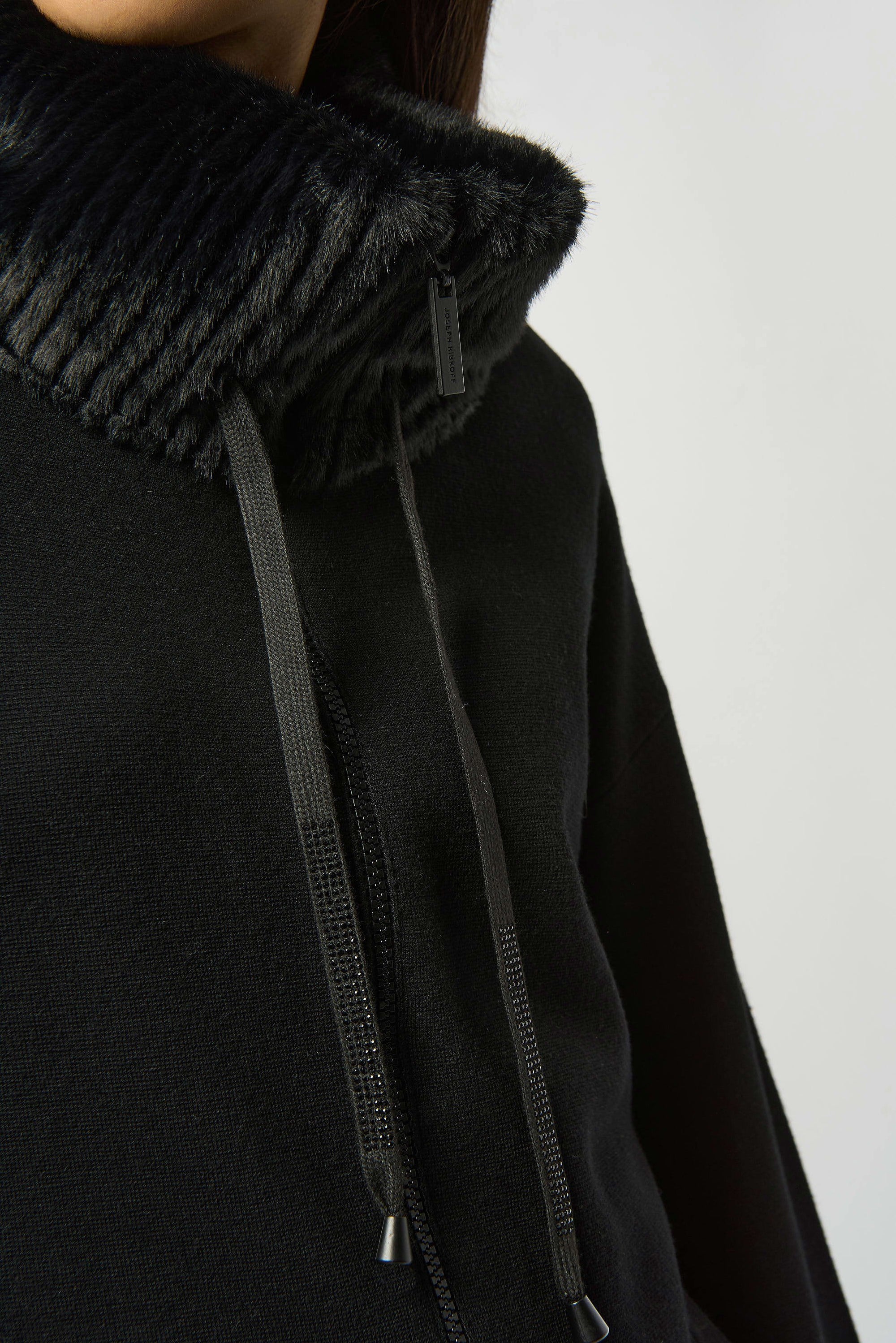 253905 Sweater Knit Fur Trim Coat Jacket