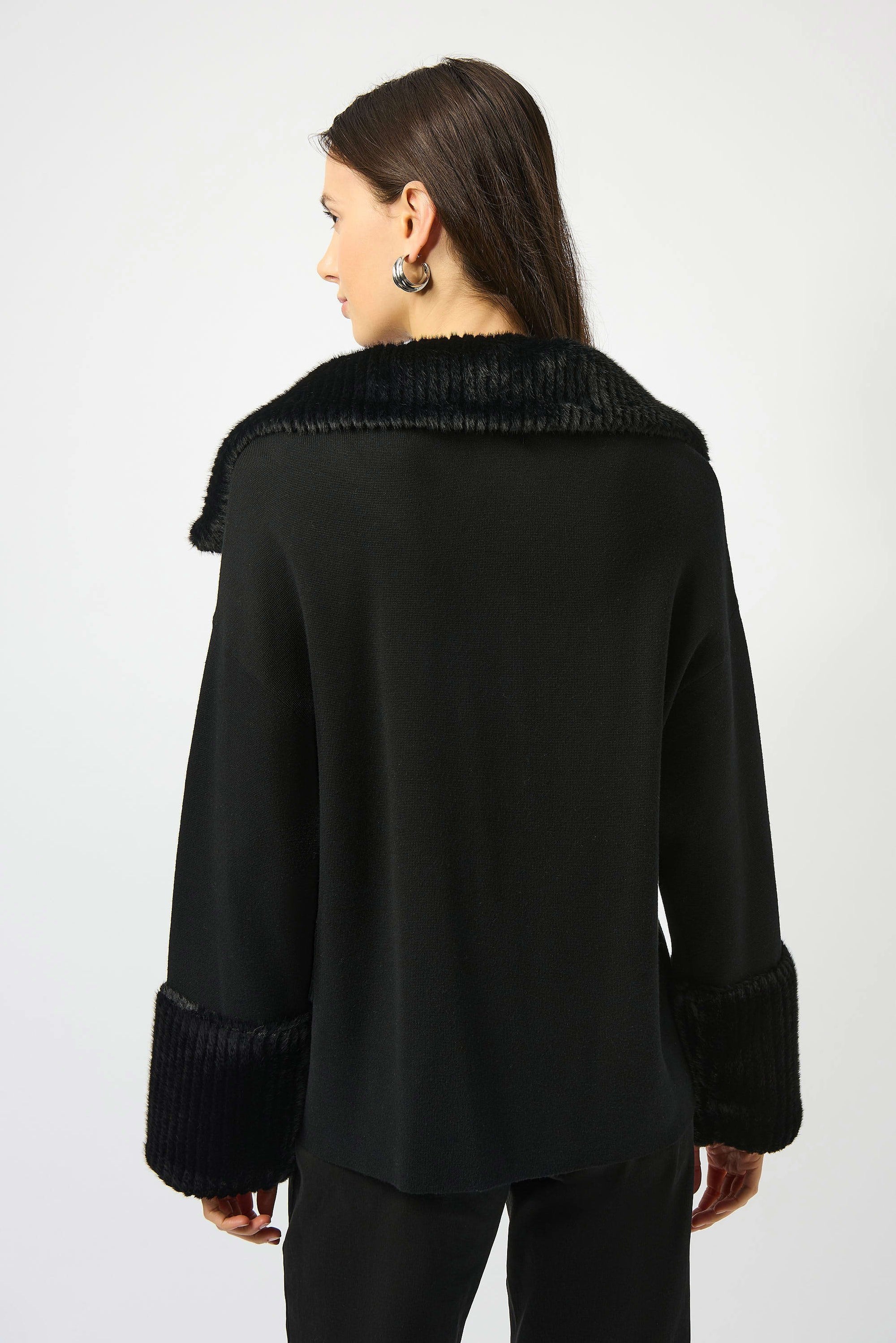 253905 Sweater Knit Fur Trim Coat Jacket