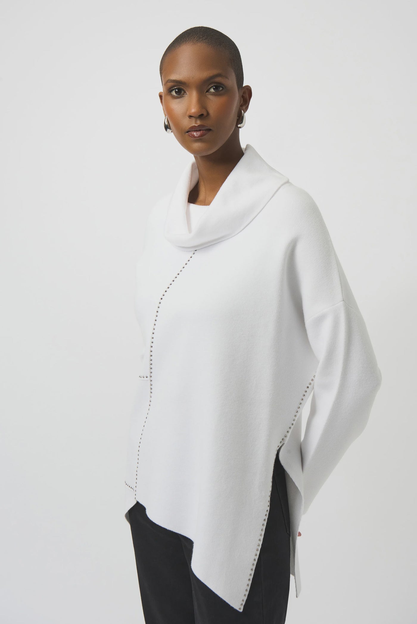 253913W White Asymmetrical Cowl Neck Jumper