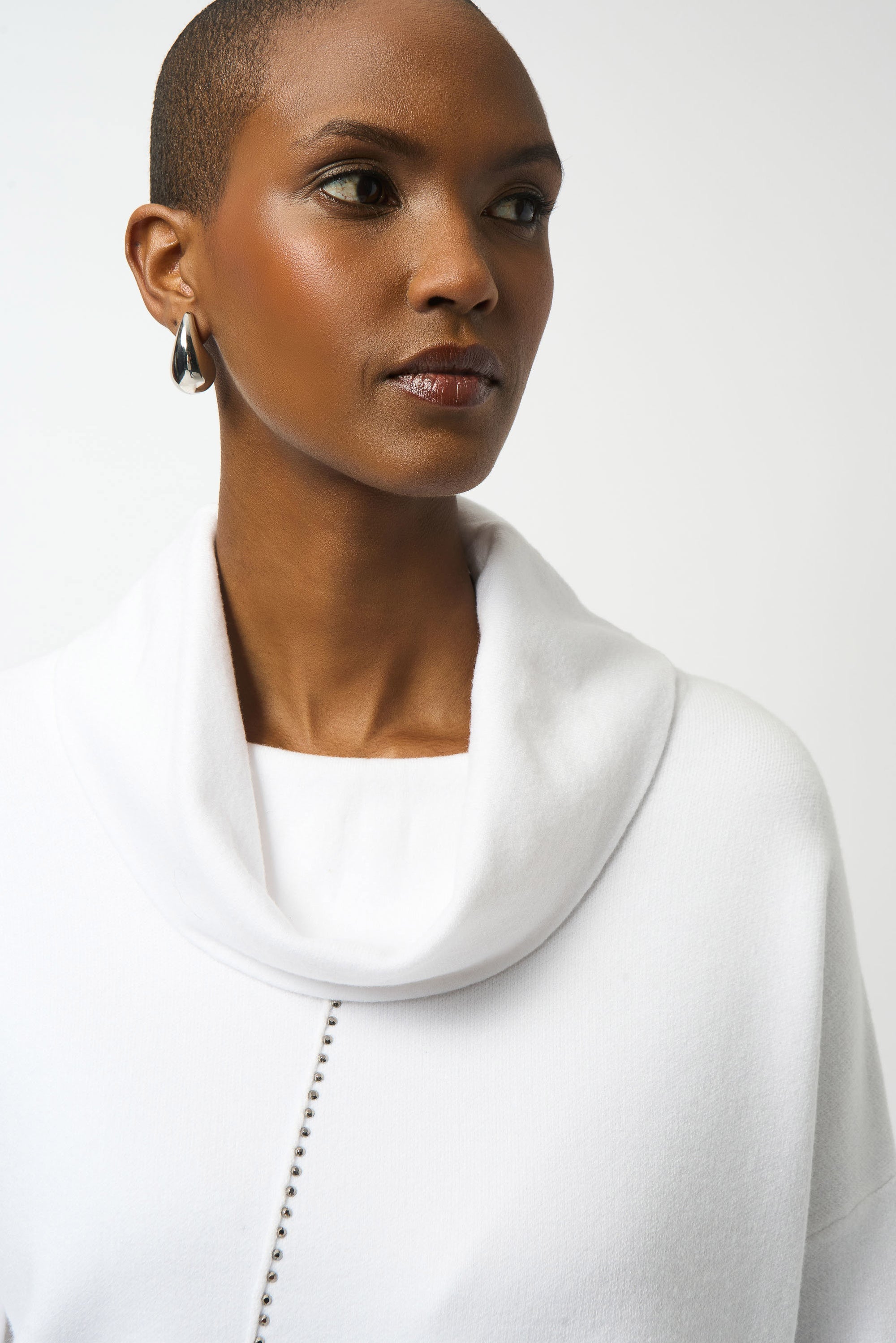 253913W White Asymmetrical Cowl Neck Jumper
