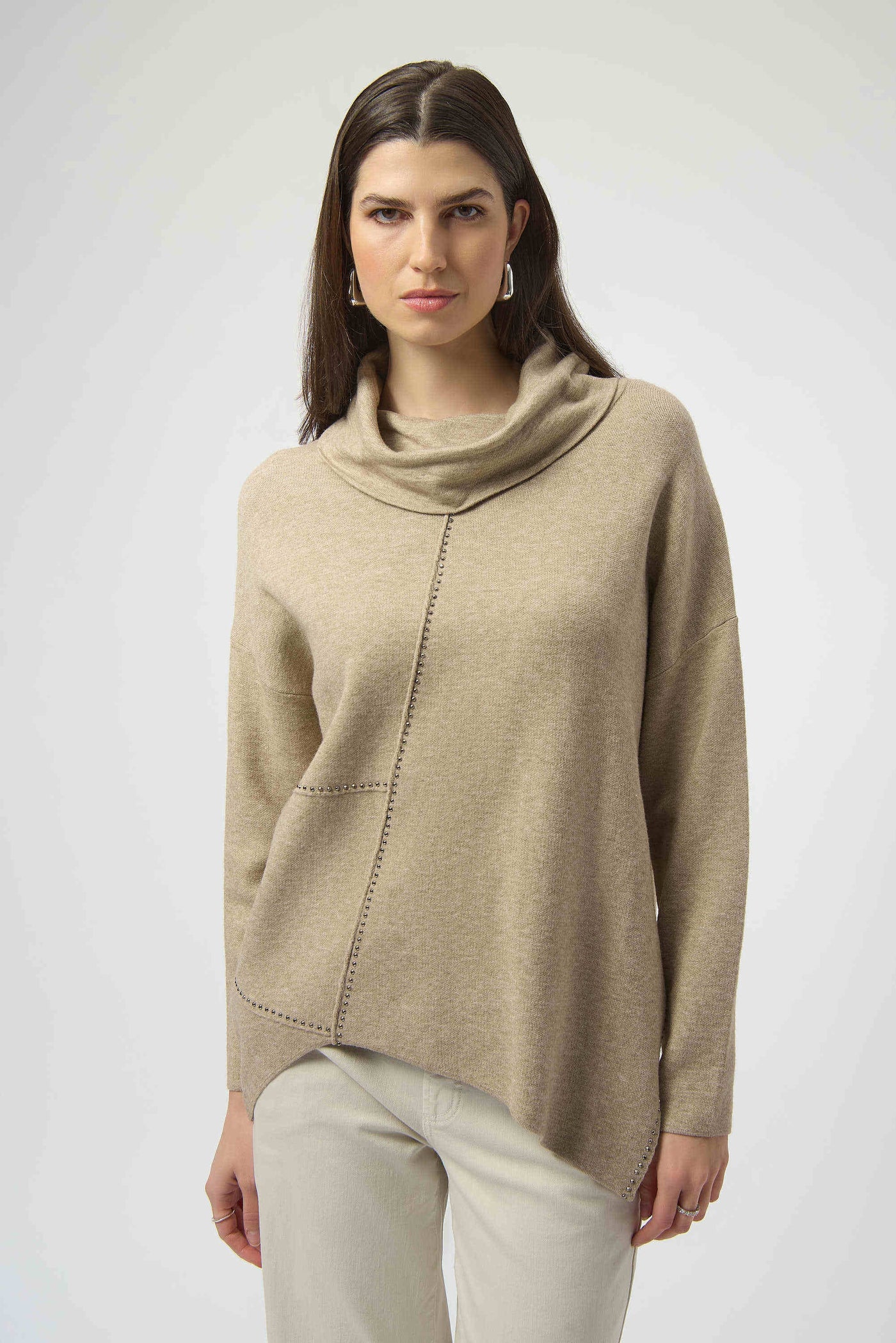 253913  Oatmeal Asymmetrical Cowl Neck Jumper
