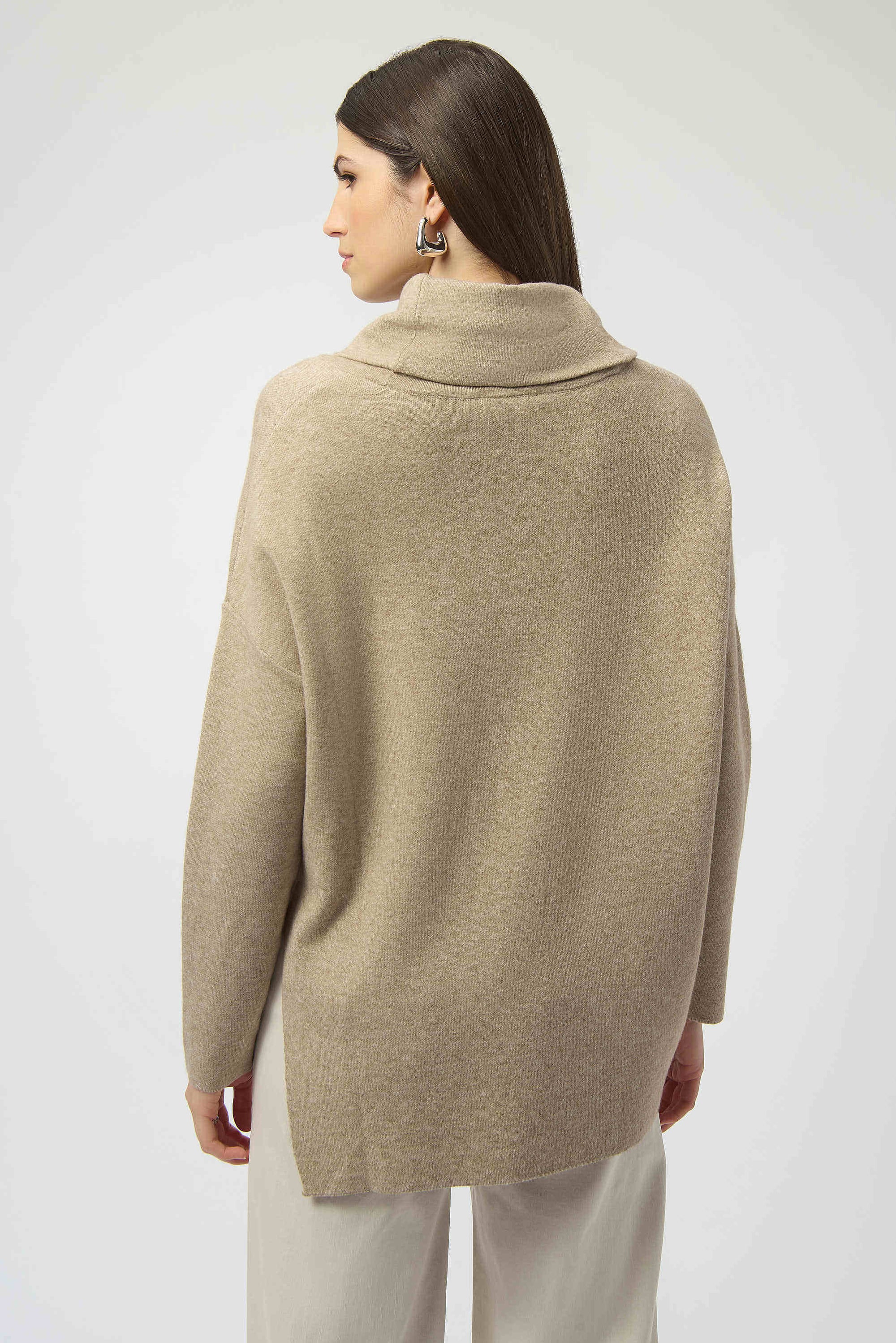 253913  Oatmeal Asymmetrical Cowl Neck Jumper