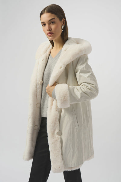 253926W - White Reversible Faux Mink Coat