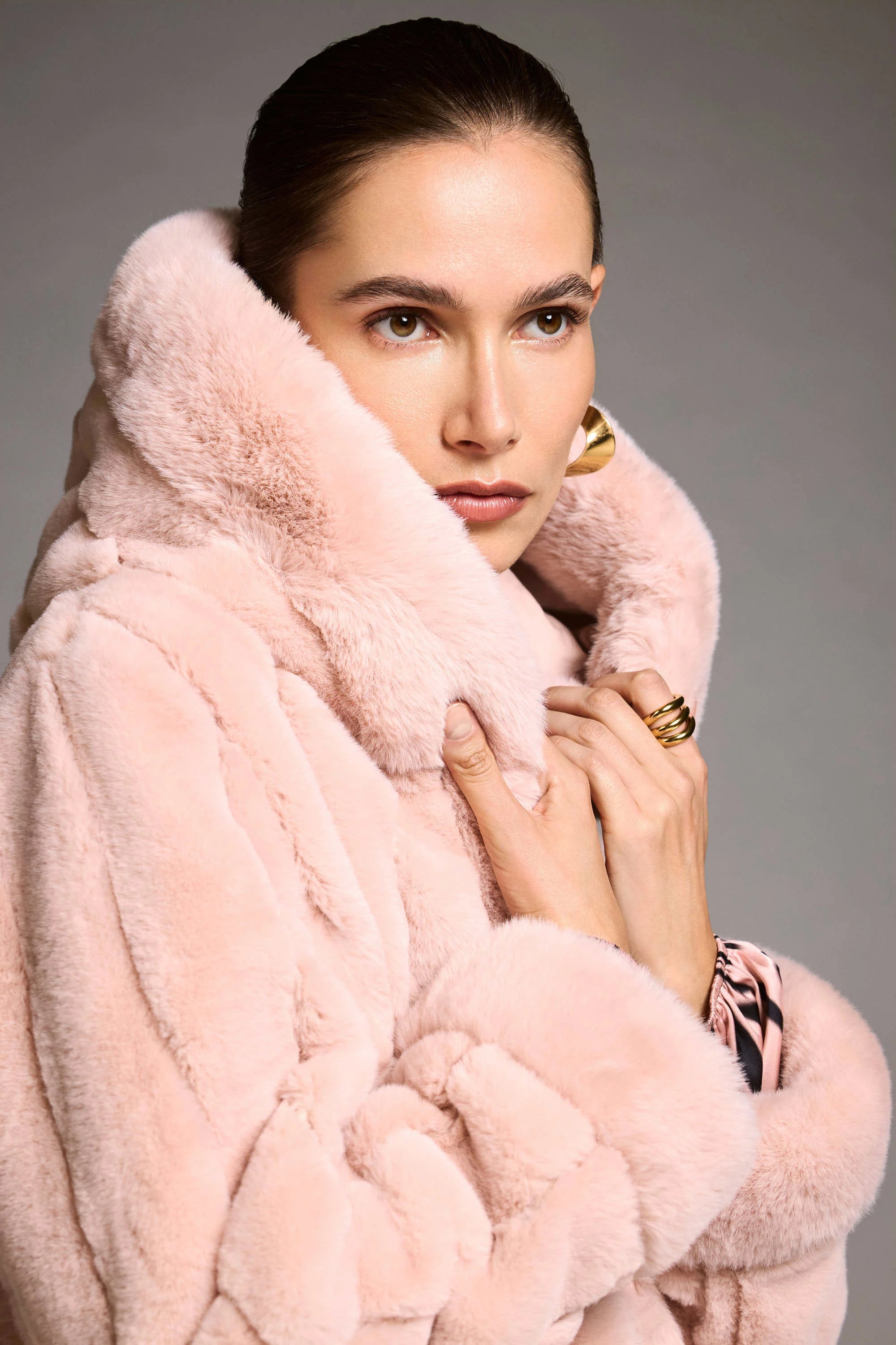253926P - Pink Reversible Faux Mink Coat
