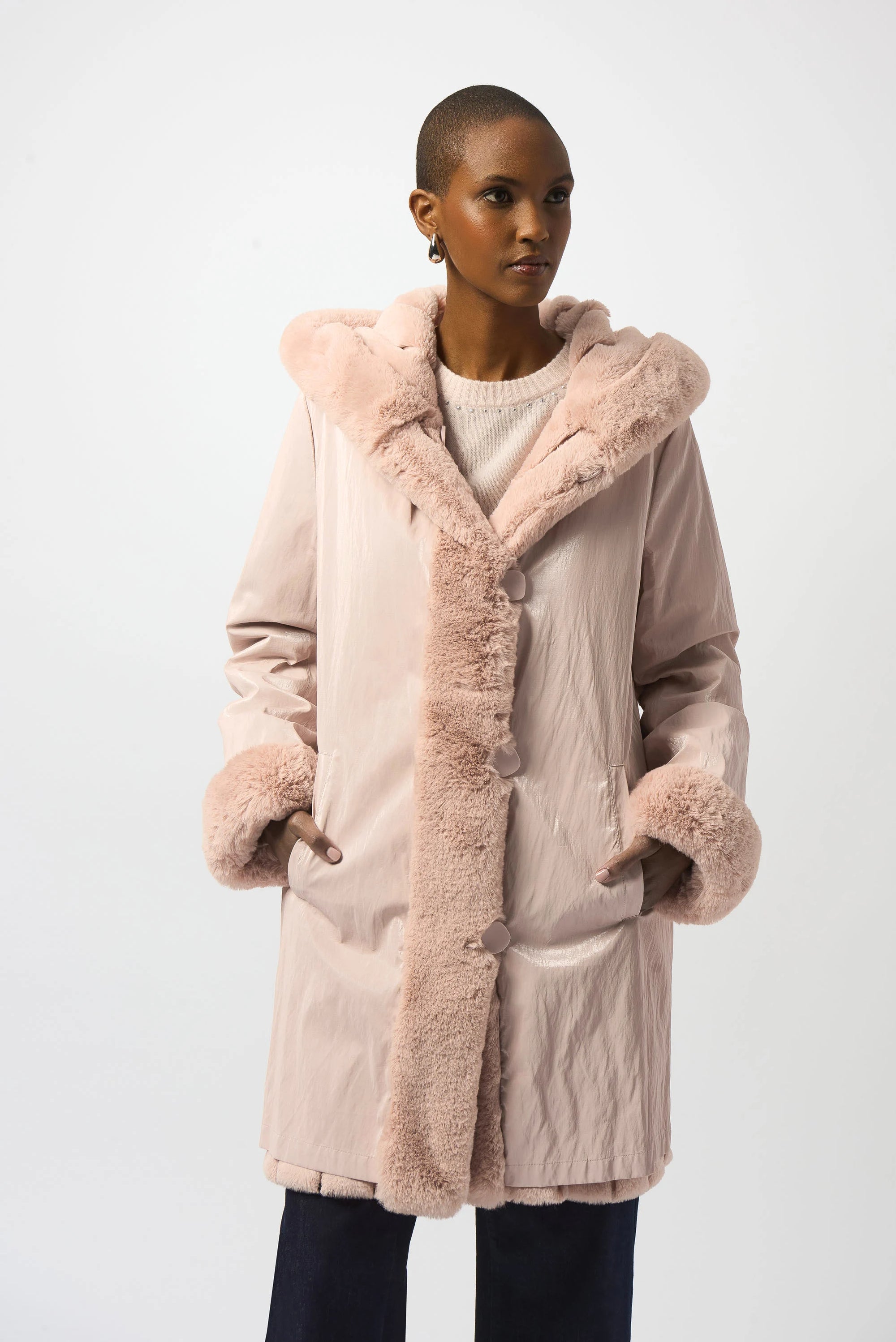 253926P - Pink Reversible Faux Mink Coat