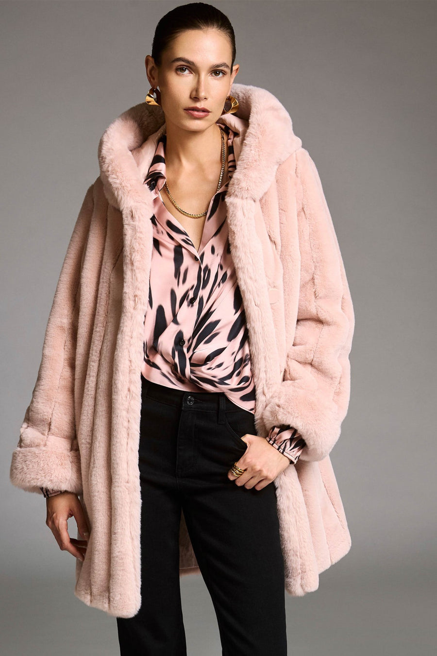 253926P - Pink Reversible Faux Mink Coat