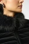 253928 Stretch Velvet Puffer with Faux Fur Collar