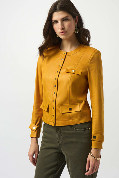 253935 Square Dome Foiled Faux Suede Fitted Jacket