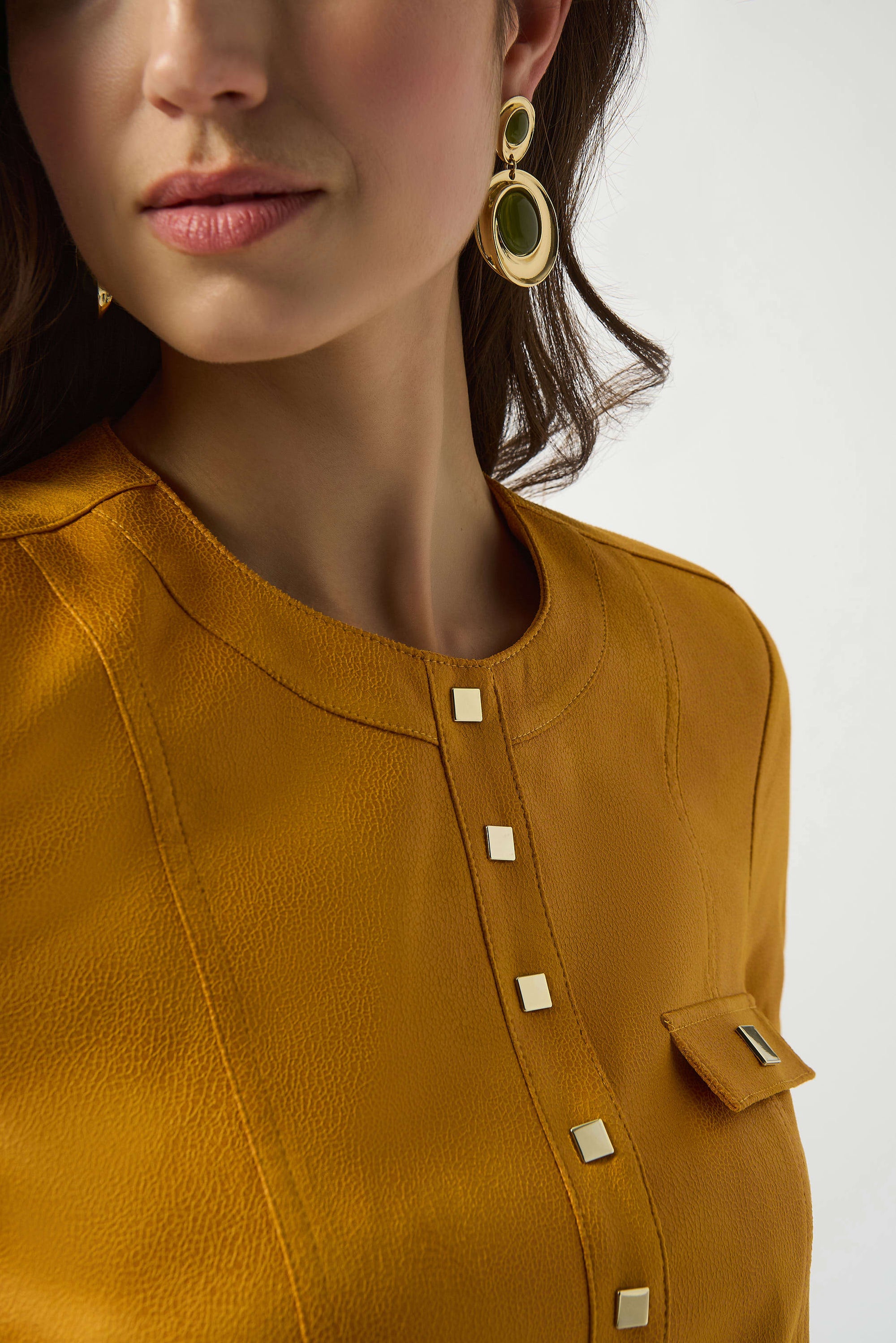 253935 Square Dome Foiled Faux Suede Fitted Jacket