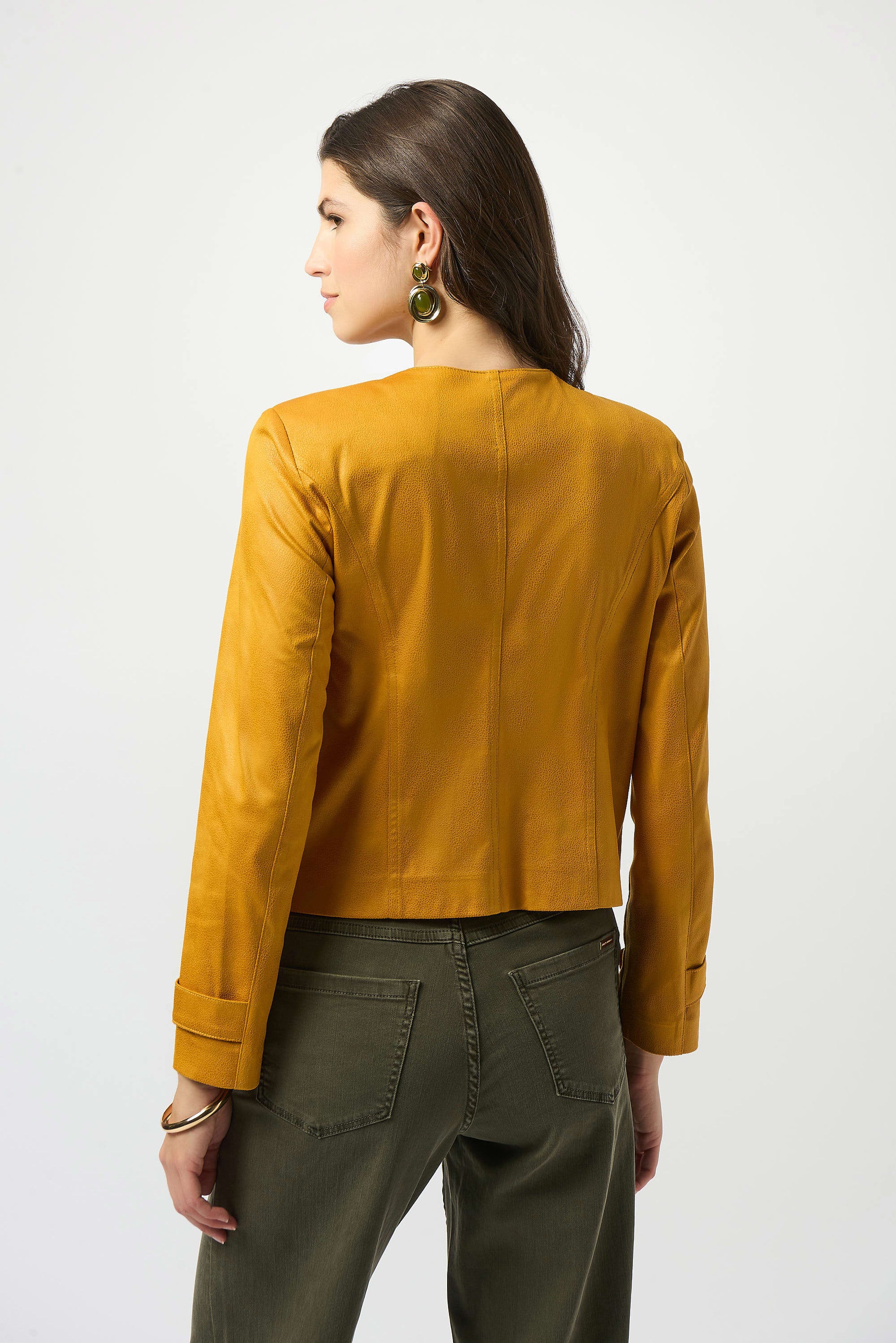 253935 Square Dome Foiled Faux Suede Fitted Jacket