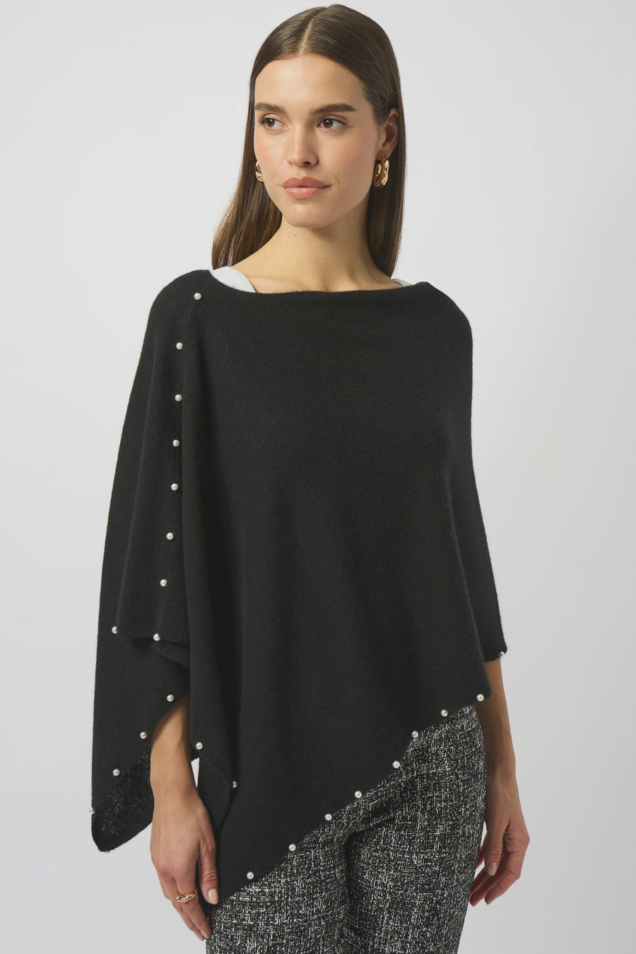 253968 Cashmere Poncho with Pearl Detailing
