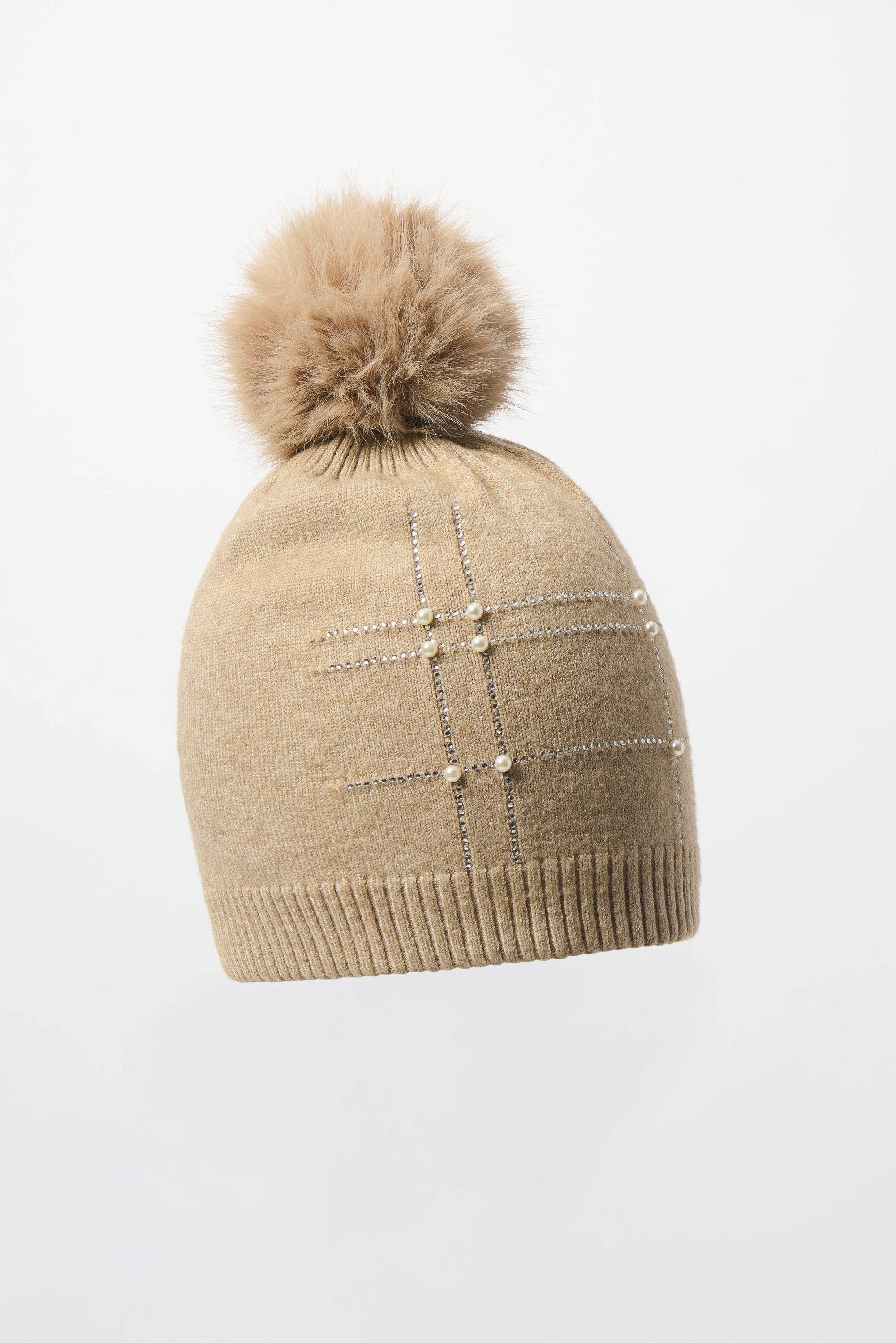 253969 Late Knitted Faux Fur & Pompom Hat